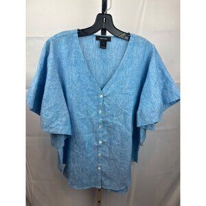 NWT Karen Kane American Riviera Flutter Sleeve Linen Top Blu L